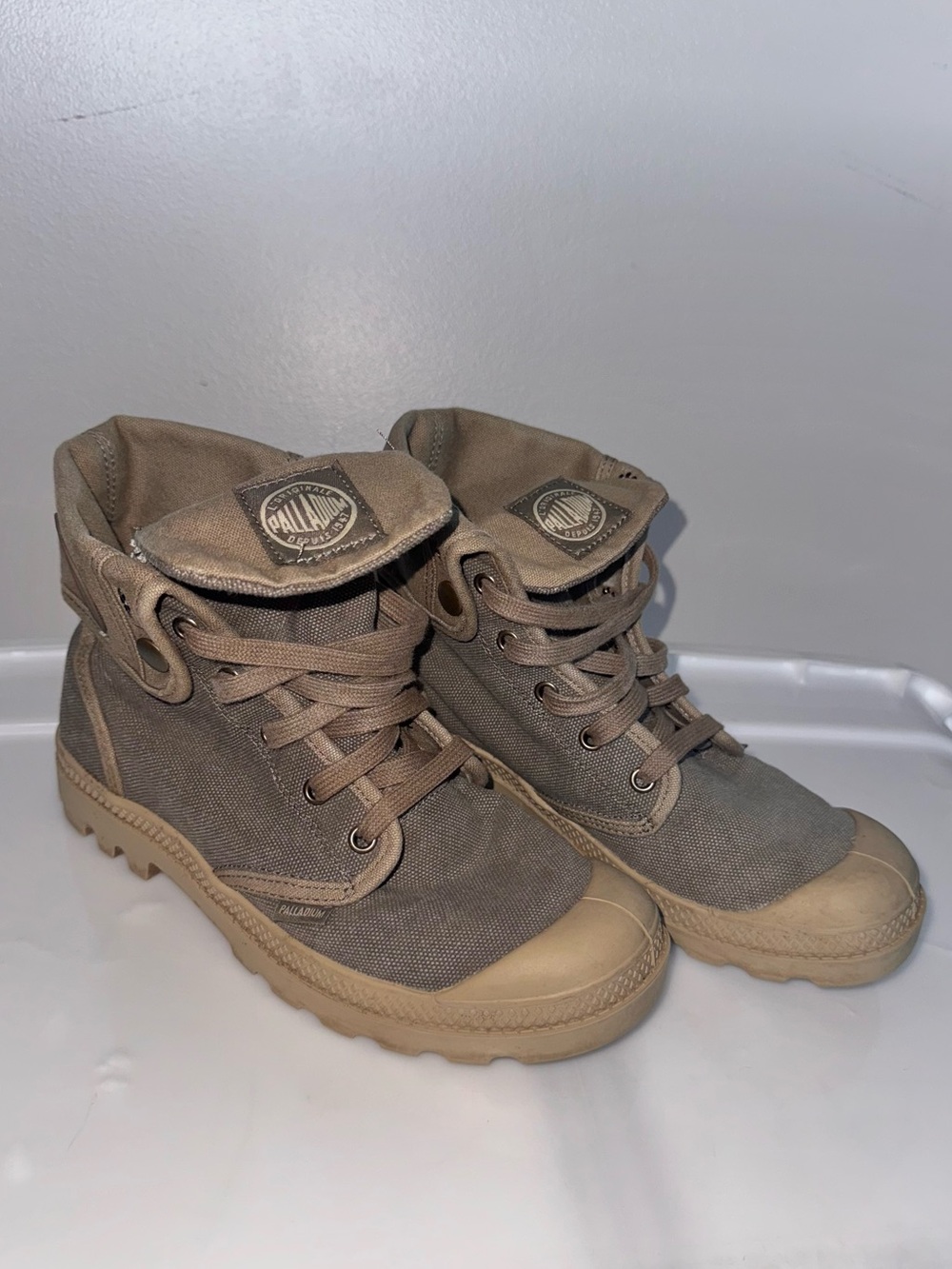 Palladium Khaki + Beige Foldover Boots - Picture 2 of 8